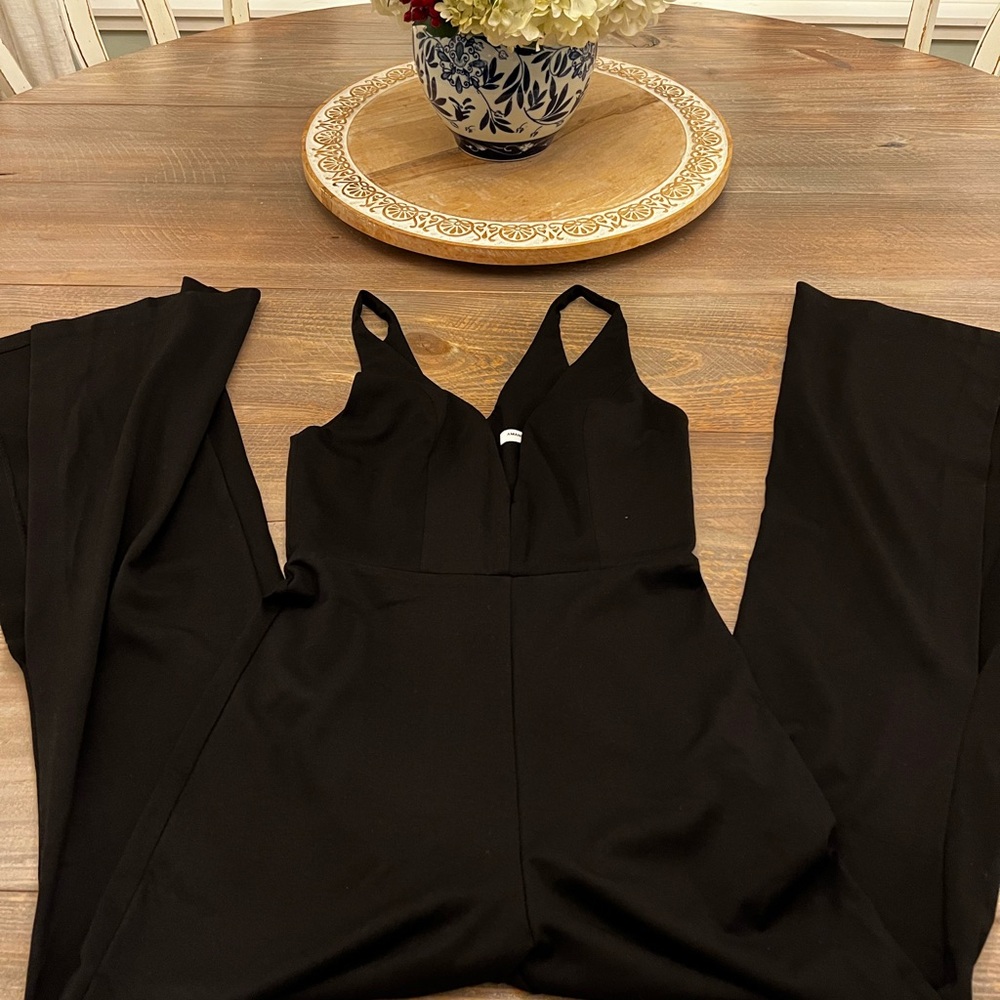 Amanda Uprichard Black Jumpsuit with Spaghetti Straps and Wide-Leg Pants